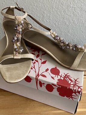 Mootsies Tootsies Beaded T-Strap Sandal in Champagne Gold
